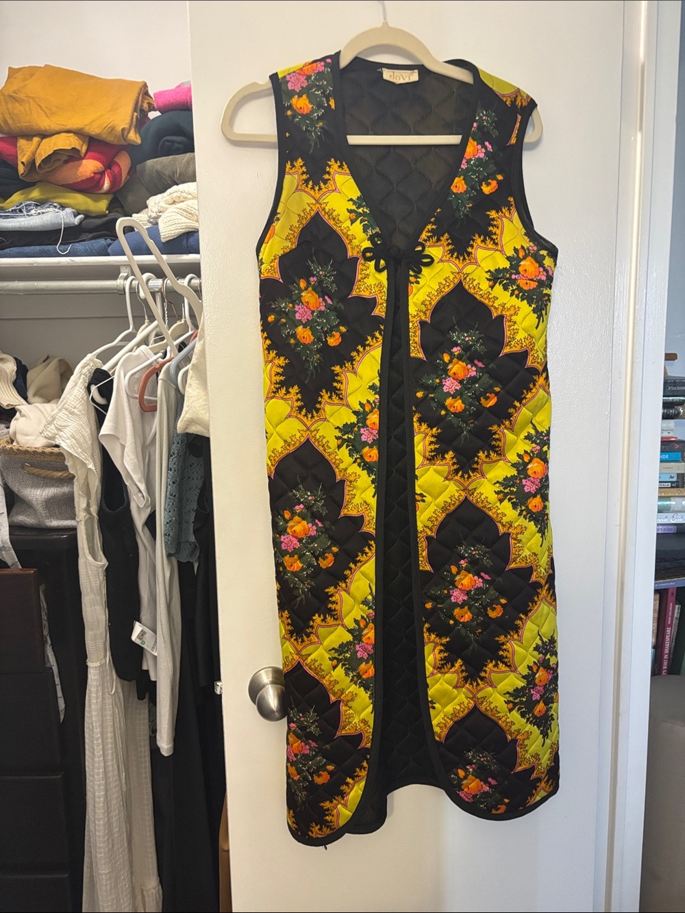 Quilted Floral Long Vest Dress - Yellow/Black